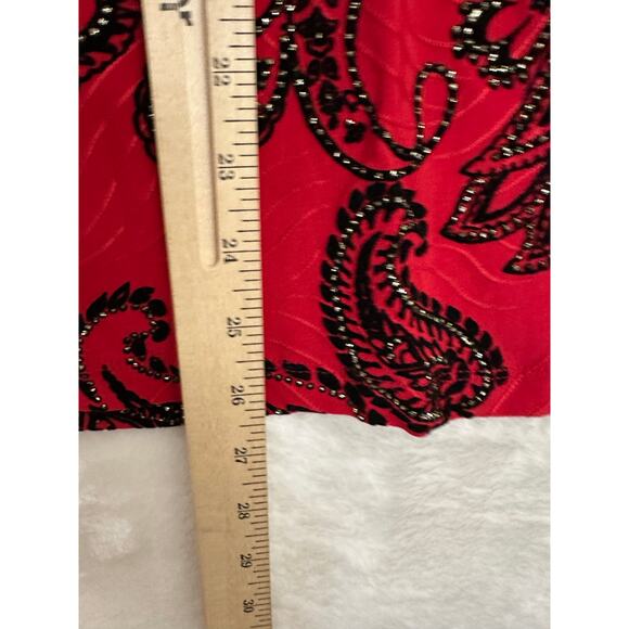 JM Collection Red Holiday Party Tunic Top 2X Glitter Paisley - Picture 6 of 8